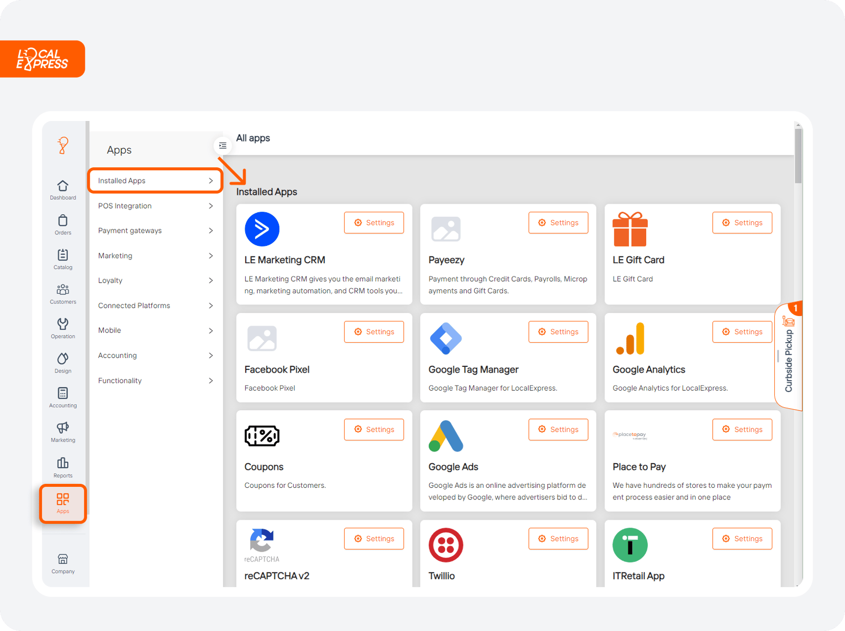 Apps Section of Partner Web