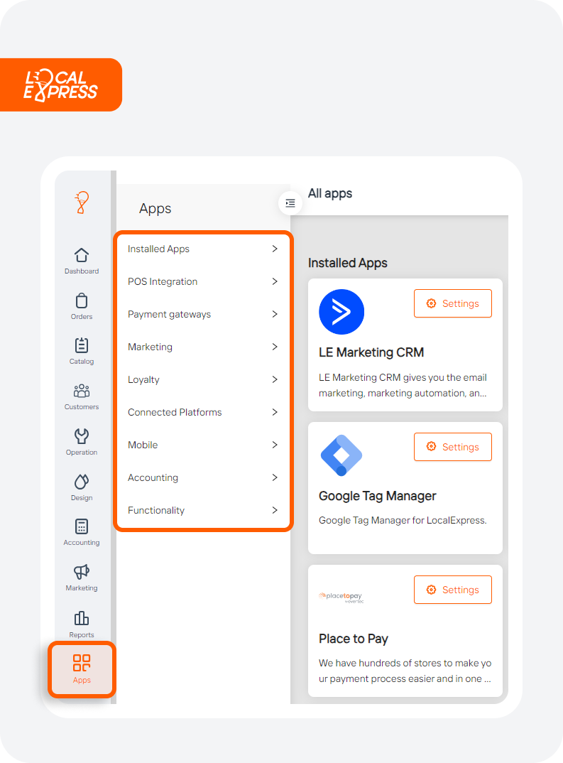Apps Section of Partner Web